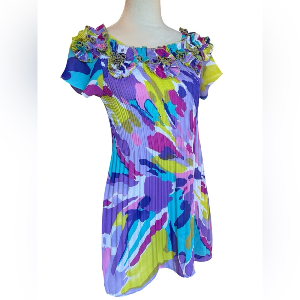 Sunny Leigh Whimsy Multicoloured floral print pleated dress with ruffle trim - Picture 5 of 6